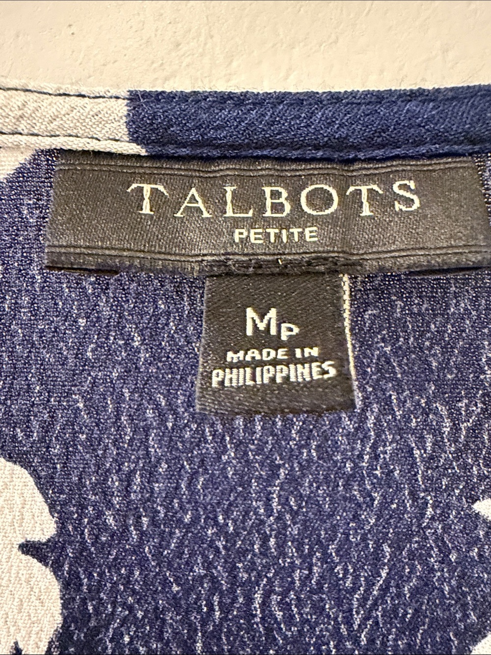 Talbots Navy and White Floral Wrap Blouse - Picture 2 of 3